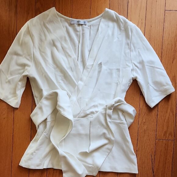 Mango Elegant White Wrap Blouse- Women's Size Small - Picture 3 of 4